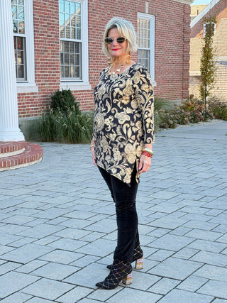 Women's Gold Foil Floral Printed Knit Top Cathys Place