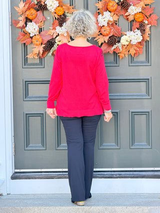 Women's Floral Placement Eyelash Sweater RED Cathys Place