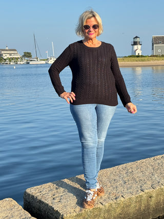 LULU-B BLACK CABLE CREW NECK SWEATER