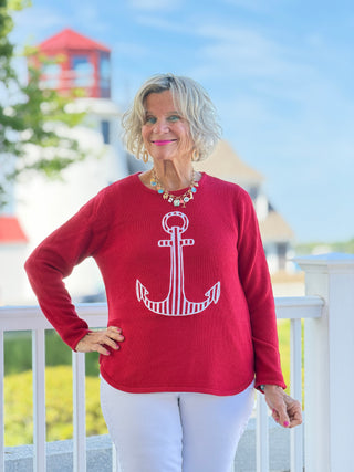 DOCKSIDE RED NAUTICAL STRIPE ANCHOR LULU-B