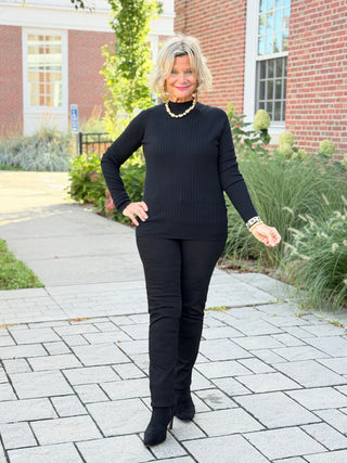 Basic Ribbed Knit Mock Neck Long Sleeve Sweater BLACK CHARLIE B