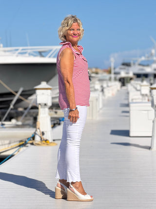 NAUTICAL RED SLEEVELESS RUFFLE LULU-B