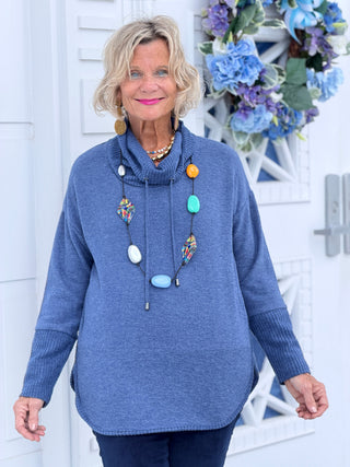 Women's Cozy Cowl Neck Solid Pullover Top INDIGO Cathys Place