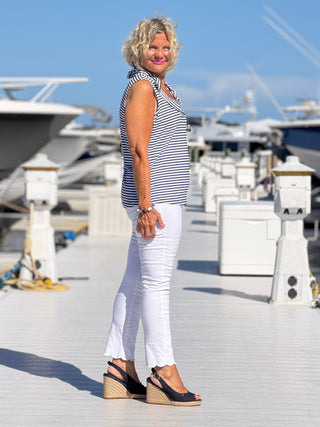 NAUTICAL NAVY SLEEEVLESS RUFFLE LULU-B