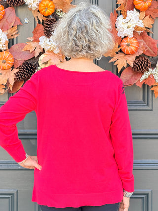Women's Floral Placement Eyelash Sweater RED Cathys Place