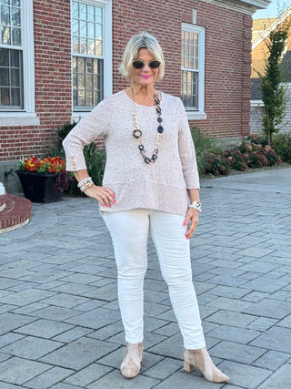 Women's Speckled Heather Rib Knit Top BISCOTTI