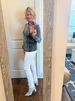 LONG SLEEVE METALLIC TEXTURED KNIT TOP Cathys Place