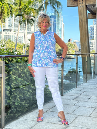 LULU B CORAL BREEZE SLEEVELESS RUFFLE TOP