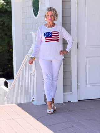 LULUB DOCKSIDE WHITE STAR FLAG SWEATER LULU-B