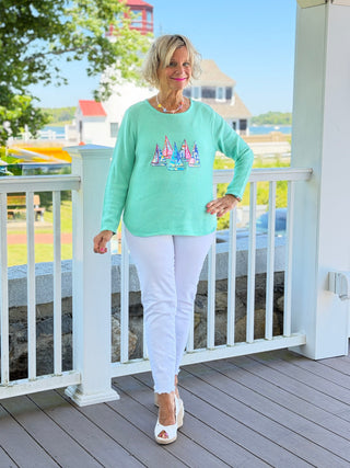 BEACH CLUB  SEAFOAM SAILBOAT SWEATER LULU-B