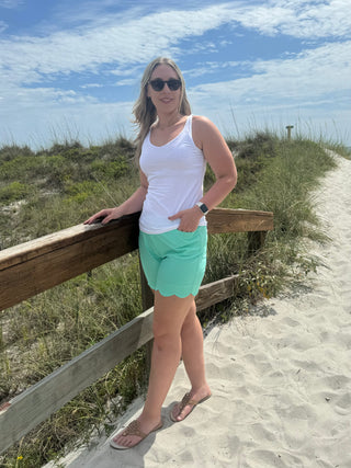 LULU-B SIESTA  GREEN SCALLOP SHORTS