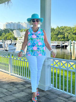 SEASHELL BEACH SLEEVELESS RUFFLE TOP