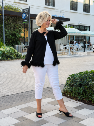 LULU-B  BLACK CASHMERE FRINGE FANCY CARDIGAN LULU-B
