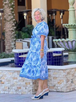 FRENCH RIVIERA BLUE MULTI ROMANTIC DRESS Cathys Place