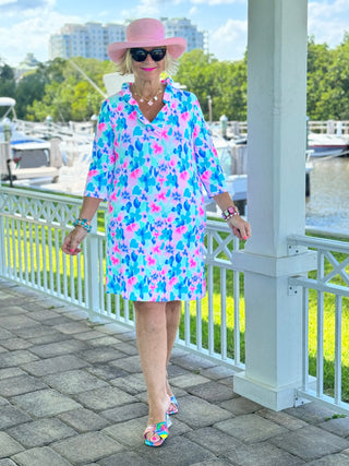 PINK PETALS RUFFLE NECK DRESS