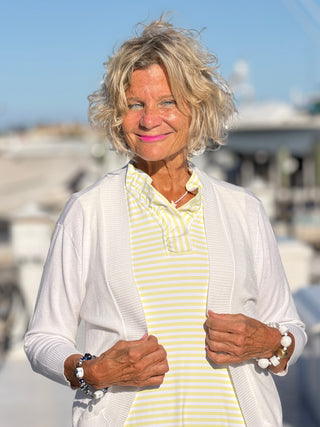 NAUTICAL YELLOW STRIPED SLEEVELESS RUFFLE DRESS LULU-B