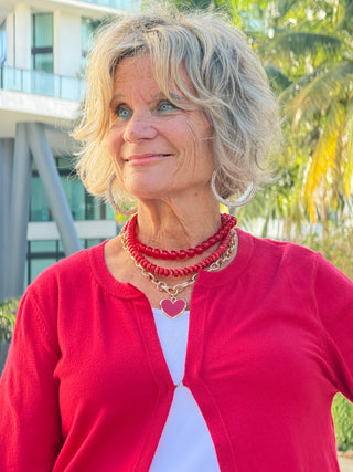 LULU B RED FRINGE CASHMERE SWEATER