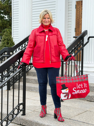 Women's Faux Leather Shearling Zip Front Jacket RED Cathys Place