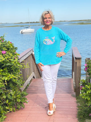 BEACH CLUB AQUA WHALE SWEATER LULU-B