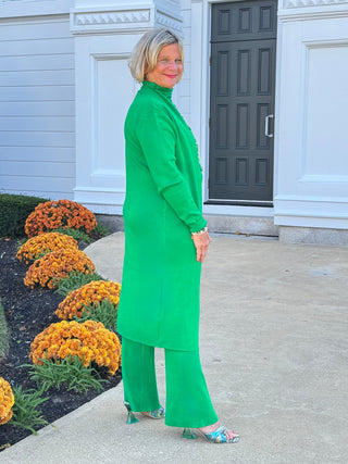 Ladies Solid Color Open Knit Cardigan & Pants 3PCS Set Cathys Place