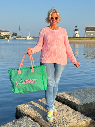 SEWN ROPE SUMMER LETTER FRINGED CANVAS BAG