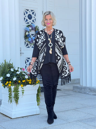 Women's Medallion Crochet Fringe Sleeveless Cardigan Cathys Place