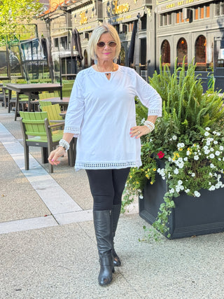 White Crochet Tunic with Crisscross on Shoulder