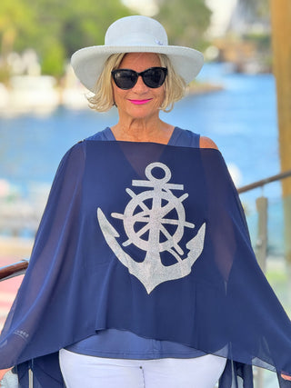 SWAROVSKI  CRYSTAL NAVY ANCHOR STATEMENT TOP