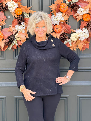 HOLIDAY BLACK SPARKLE COWL TOP Cathys Place