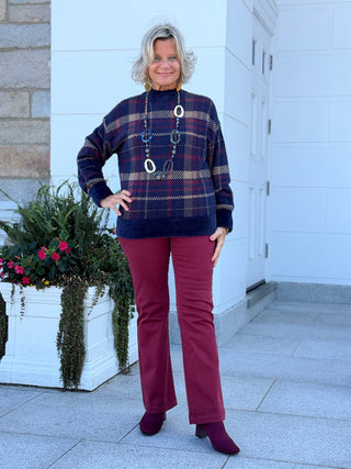 Plaid Eyelash Mock Neck Sweater CHARLIE B