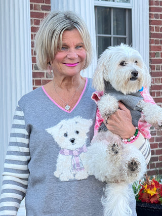 Maltese Puppy Striped Sleeve Sweater