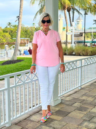 CLEAR PINK SHORT SLEEVE TOP
