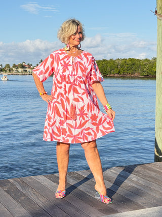 White Dot Floral Dress w/ Tassels
