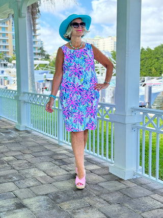 PINK PALM TREE SHIFT DRESS