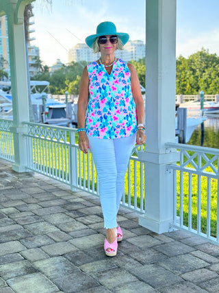 PINK PETALS SLEEVELESS V NECK