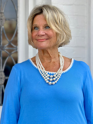 Women's Contrast Embroidered Solid Knit Top bluebell Cathys Place