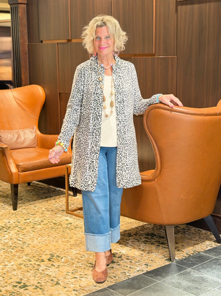 LULU-B CHEETAH WINTER WHITE ROUGED CARDIGAN LULU-B
