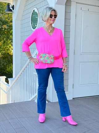 COLOR BLOCK FUCHSIA POCKET SWEATER