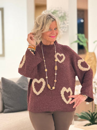 Heart Mock Neck Knit SweateR CHARLIE B