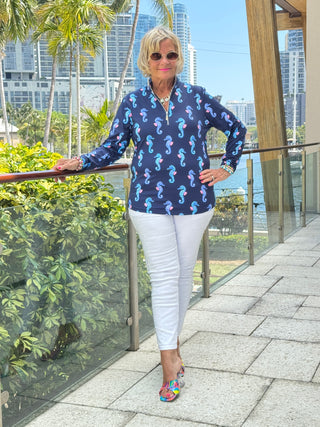 LULU B MIDNIGHT REEF ZIPPER TOP