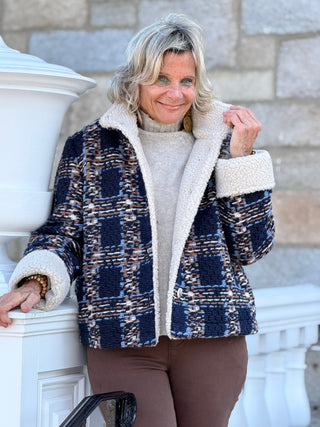 Plaid Bouclé Jacket With Sherpa Trim CHARLIE B