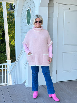 COLOR BLOCK TURTLE PINK POCKET SWEATER