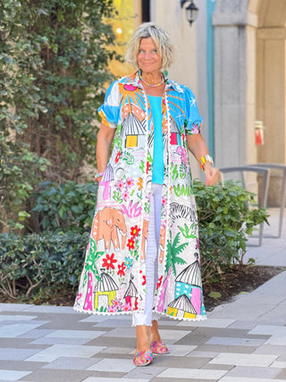 Graphic Print Button-Down Maxi Dress Cathys Place