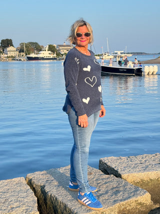 NAVY HEART CHENILLE SWEATER