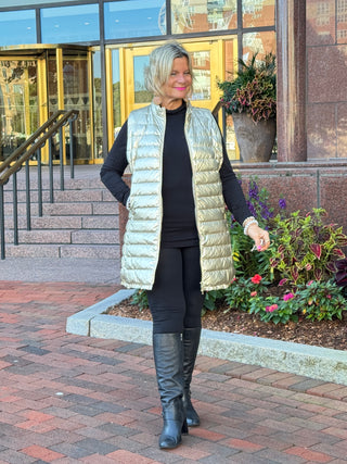 GOLD METALLIC HOLIDAY PUFFER VEST