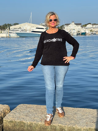 CHENILLE BLACK CREW BEACHTIME SWEATER
