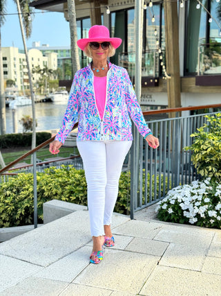 PINK PALM TREE ZIPPER JACKET