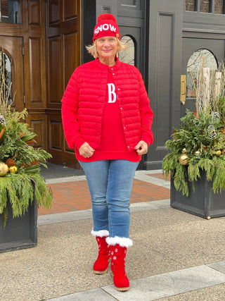 RED SKI BUM Suede-Like Flocked Logo Heavyweight Sweatshirt Cathys Place