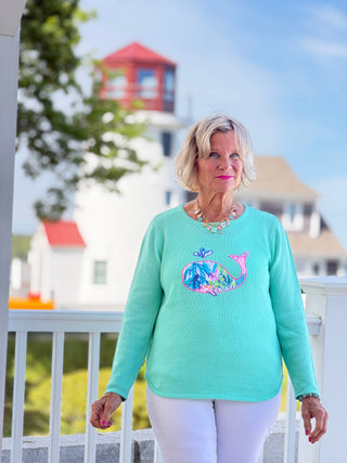 BEACH CLUB SEAFOAM WHALE SWEATER LULU-B
