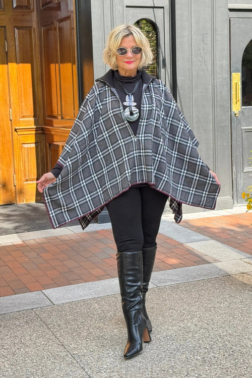 Plaid poncho sweater — boho fall layering piece